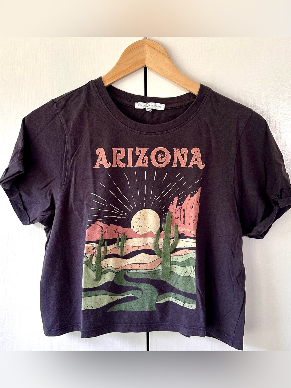 Love Peace and Lazy Days Embroidered Graphic Crop Tee